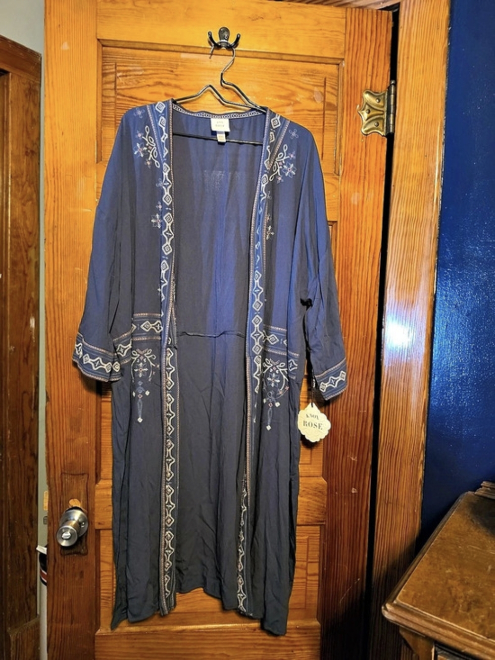 Knox Rose Embroidered Mauve Purple/Blue Long Kimono/Sheer Cardigan Size XXL NWT